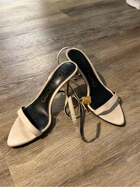 Tom Ford Women's Chalk Leather Slingback Sandals “mini heel”